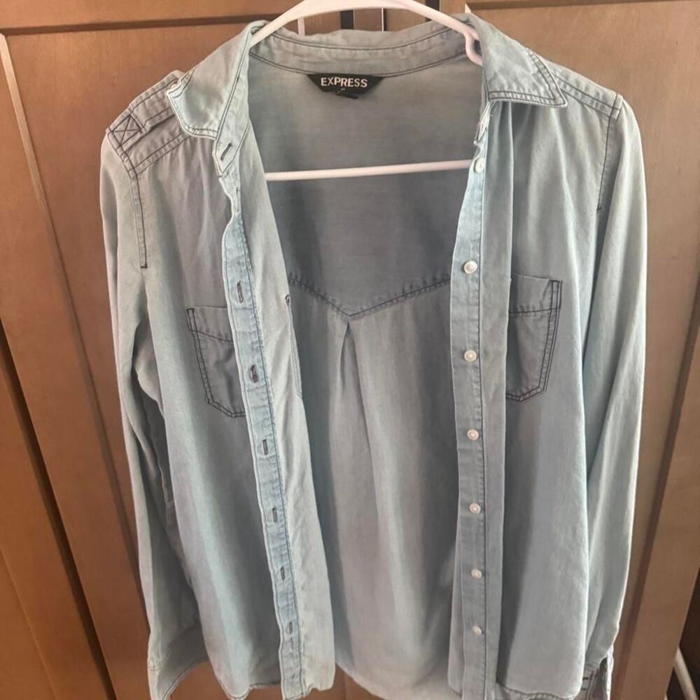 Express Women's Blue and Green Shirt